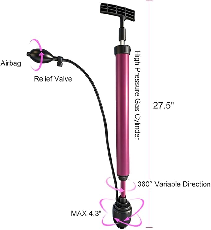 Manual Drain Unclogger with Adaptive Inflatable Plug, Fits NPS1.5~4.5" Pipes for Toilet/Sink/Bathtub, No Extra Accessories, Hand Pump Pressure & Washable, Lightweight Toilet Plunger & Drain Auger Tool