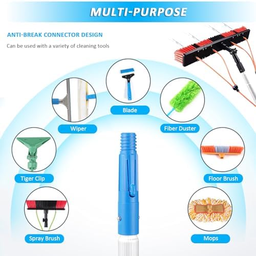 Telescopic Window Cleaner Kit - 3-12m Extendable Pole Adjustable Brush Head Water Fed System for Solar Panel & Conservatory Roof Cleaning 55cm Brush for Effortless Reach