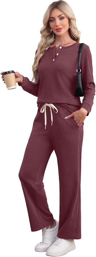 WIHOLL Lounge Sets for Women Two Piece Outfits Button Down Sweatsuit Sweatpant with Pockets Fall Fashion 2025