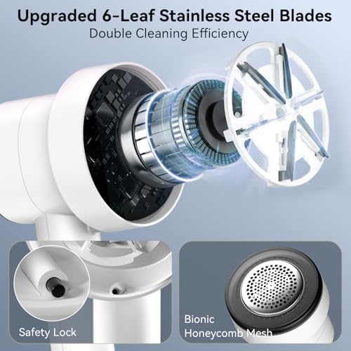 Rechargeable Fabric Shaver, 6-Leaf Blades, LED Display, 3 Speeds | Portable Lint Remover Easy to Remove Pilling, Fuzz & Lint Balls from Clothes, Sweater, Couch, Blanket, Furniture, Coat, White - Image 2