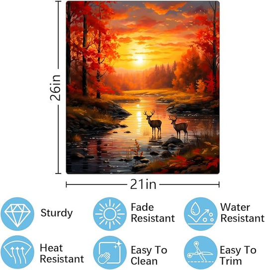 Dishwasher Magnet Cover Forest River Sunset Deer Reusable Dishwasher Magnetic Cover Sticker Decorative Dish Washer Door Cover Panel for Home Kitcen Appliance, 21x26 in