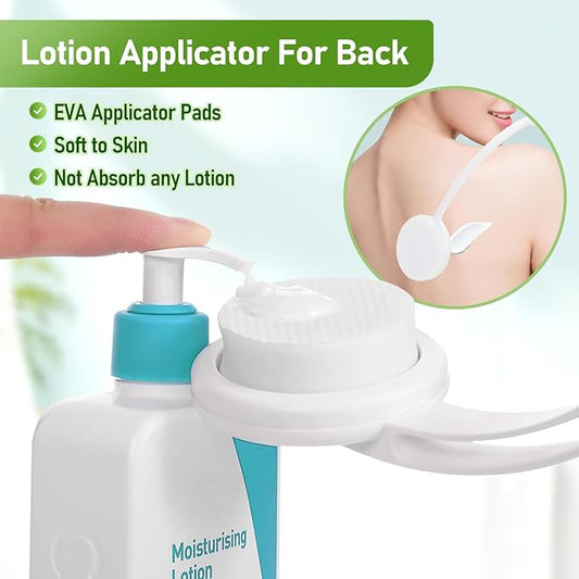 Fanwer 3 in 1 Lotion Applicator for Back Self Elderly & Back Bath Brush for Shower for Men and Women with Long Handle, 18.9in Curved Long Handled Shower Body Brush, Back Scrubber for Shower
