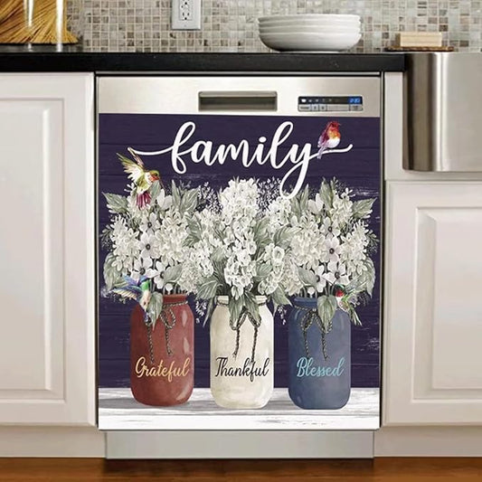 Bless This Home Dishwasher Magnet Vinyl Panel Fridge Decal,Flower Birds Dish Washer Cover Refrigerator Magnetic,Kitchen Decor Sticker Home Appliance Magnets 23"x26"