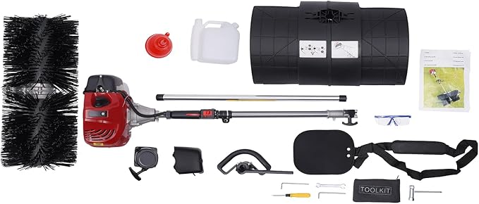 Gas Handheld Sweeper,Outdoor Hand Held Gas Power Broom,52cc 2Stroke Gasoline Power Broom Walk Behind Sweeper Cleaning Driveway Tools High Performance Cleaner (F)