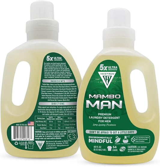 Hiketron Mambo Man Liquid Laundry Detergent, 5x Ultra Concentrated, Tough Stains Remover, Long Lasting Masculine Scent (80 Fl Oz, Pack of 2)