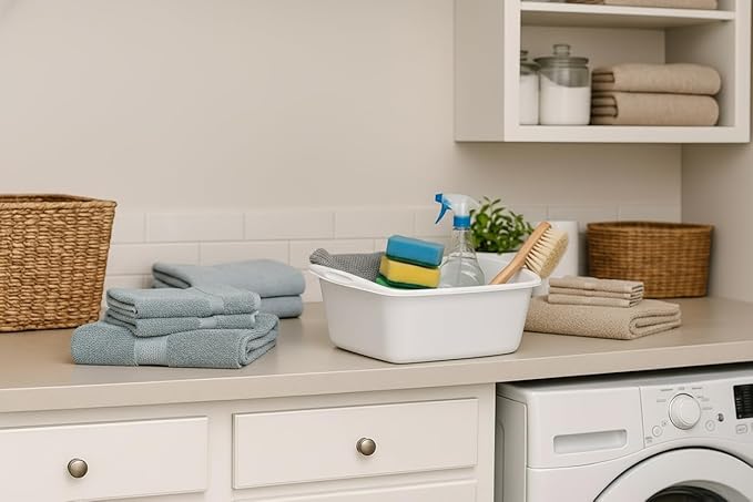 Dish Pans for Kitchen Sink, Plastic Tub Dishpan Wash Basin and Foot Bath for Soaking Feet, Wash Bucket for Washing and Storage Cleaning Supplies - 12 Quarts - Heavy Duty (White, 8)