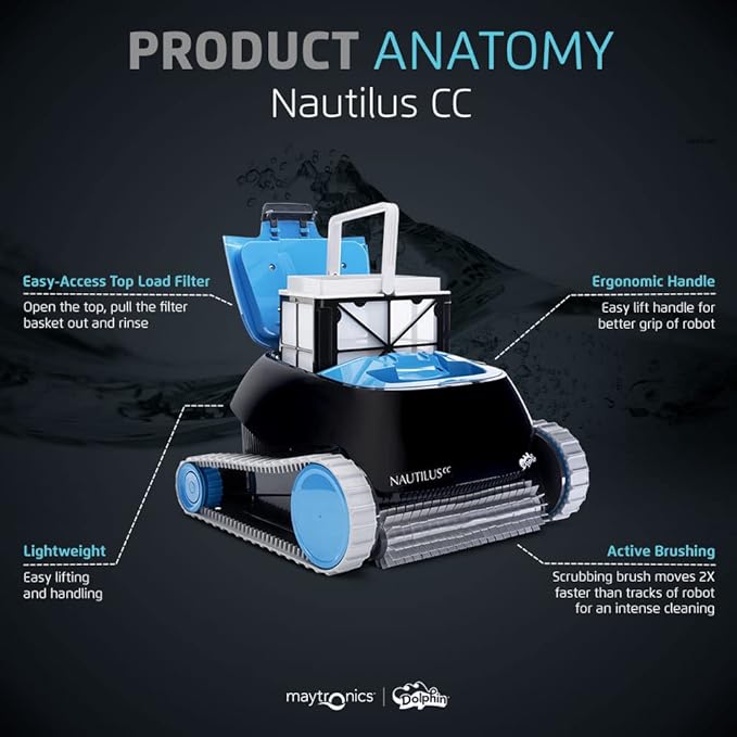 Dolphin Nautilus CC Automatic Robotic Pool Vacuum Cleaner, Always Cleaning, Never Charging, Includes Caddy for Easy Transport and Storage, Ideal for In-Ground Pools up to 33 FT in Length