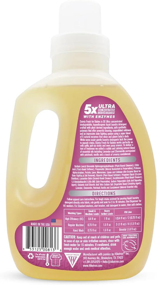 Hiketron Dainty Fresh For Babies Liquid Laundry Detergent, 5x Ultra Concentrated, Tough Stains Remover, Long Lasting Scent (40 Fl Oz, Pack of 1)