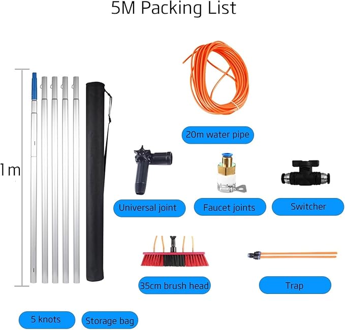 Water fed Pole Telescopic Window Cleaner,Conservatory roof/Water fed extendable Brush/Window Clean Kit roof Cleaning Tools 5poles 35brush Head