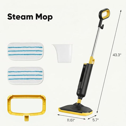 DUMOS Steam Mop for Floor Cleaning, Detachable Handheld Steam Cleaner, Suitable for All Floors Like Tiles, Hardwood, Stone, Lightweight with 2 Washable Pads,Black and Yellow