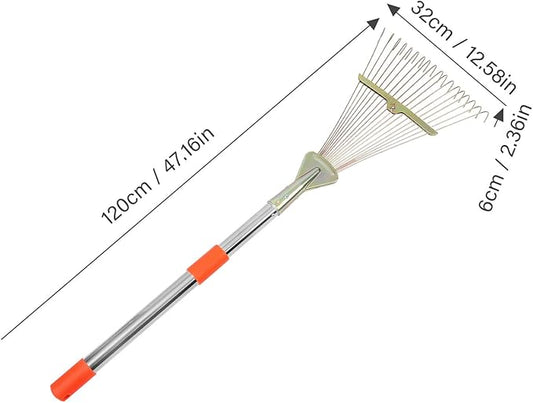 TIDTALEO Retractable Leaf Rake with 18 Stainless Steel Teeth, 80cm Telescopic Handle Lawn Tool for Garden and Yard Cleaning, Heavy Duty Small Lawn Rake for Leaves and Grass
