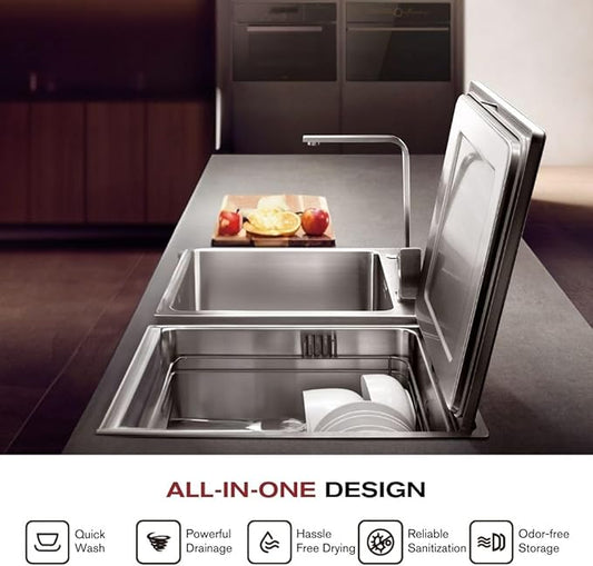 FOTILE SD2F-P5 3-in-1 In-Sink Dishwasher & Kitchen Sink Combo with 360° Cleaning, Produce Wash, Child Lock, Energy Efficient for Space-Saving Hygienic Kitchen Solutions (Dishwasher on the Right)