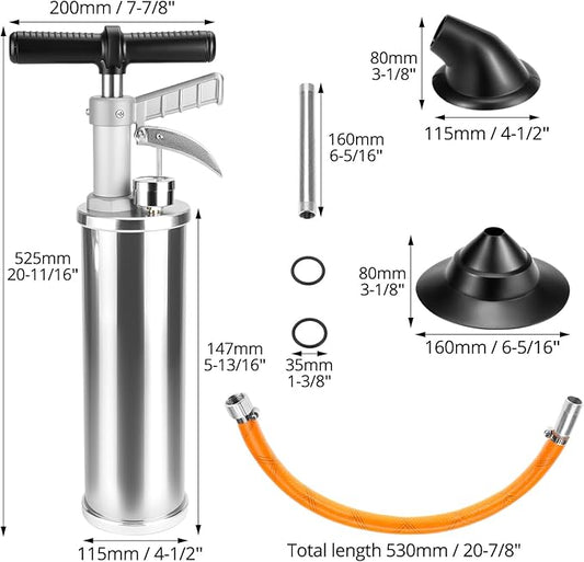 QWORK Air Pressure Drain Blaster Pump, Quick Pipe Cleaner for Toilet, Sink & Shower
