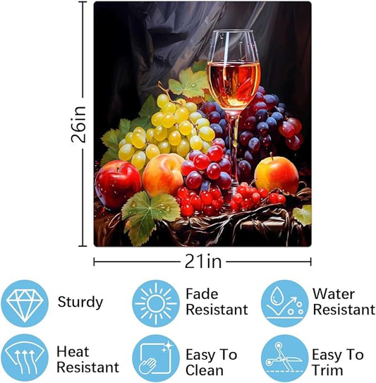 Dishwasher Magnet Cover Painting Wine Glass Fruit Reusable Dishwasher Magnetic Cover Sticker Decorative Dish Washer Door Cover Panel for Home Kitcen Appliance, 21x26 in