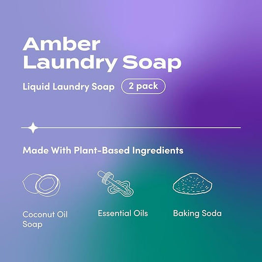 Indigo Wild Zum Clean Laundry Soap - Plant-Based Liquid Laundry Soap - Contains Baking Soda, Essential Oils & Saponified Coconut Oil - Amber - 64 fl oz (2 Pack)