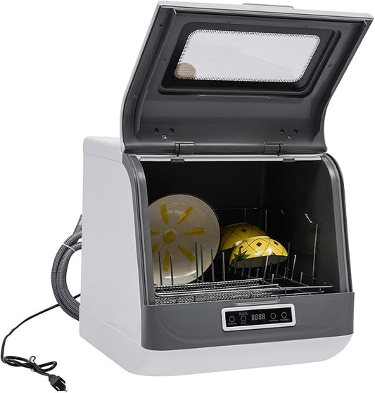 Portable Countertop Dishwasher 8L/2.11Gal Mini Dishwasher 4 Programs Automatic Dishwashing Machine 360° Spray Deep Cleaning With Air Drying 800W Compact Dishes Cleaner