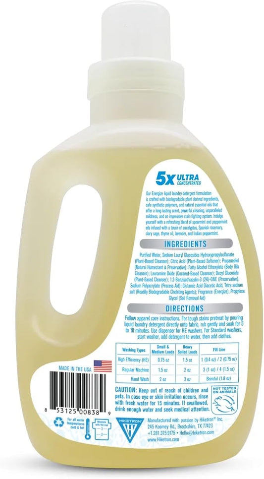 Hiketron Energize Liquid Laundry Detergent, 5x Ultra Concentrated, Tough Stains, Long Lasting Scent (40 Fl Oz, Pack of 1)