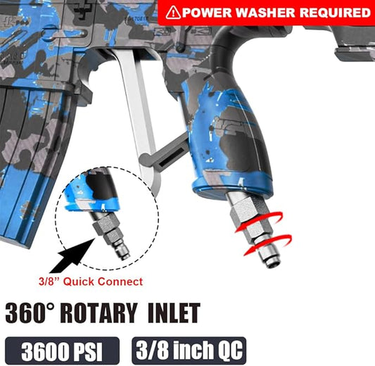 Pressure Washer Gun with Swivel – 3600 PSI High Pressure Spray Gun with 3/8" Quick Connect Plug – Foam Cannon Compatible Power Washer Handle for Car, Home & Outdoor Cleaning (Blue)