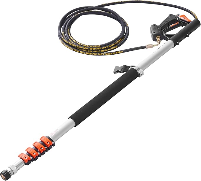 VEVOR Pressure Washer Telescoping Wand, 18 ft, 4000 psi, Telescopic Spray Wand with Power Washer Extension Wands, Gutter Cleaner, Brush Head, 5 Spray Nozzle Tips, Adapter and Adjustable Support Belt