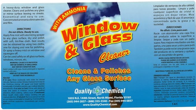Quality Chemical Window & Glass Cleaner - Fortified with Ammonia for Sparkling, Film-Free, and Dust Resistant Glass Surfaces - Pleasant Fragrance - Ready to Use 128 oz (Pack of 4)