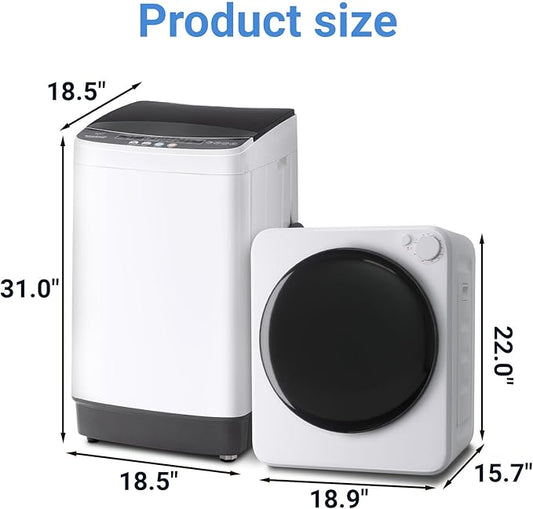 Compact Washer and Dryer Combo Set, 2.0Cu.Ft Full-Automatic Washing Machine with 10 Washing Programs & 1.6Cu.Ft Compact Dryer with 5 Drying Modes, for Apartment, Bathroom, Home, RV-Camping