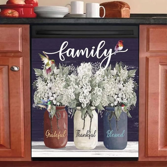 Bless This Home Dishwasher Magnet Vinyl Panel Fridge Decal,Flower Birds Dish Washer Cover Refrigerator Magnetic,Kitchen Decor Sticker Home Appliance Magnets 23"x17"
