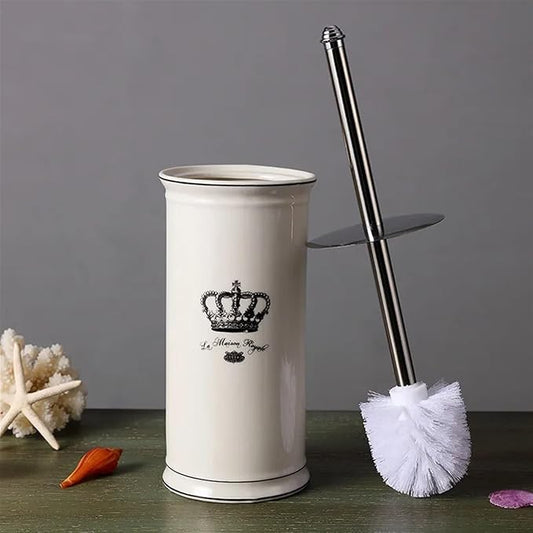 Ceramic Toilet Brush Holder Durable Lavatory Cleaning Tools Bath Hardware Nordic Style 304 Stainless Steel Handle(Black)