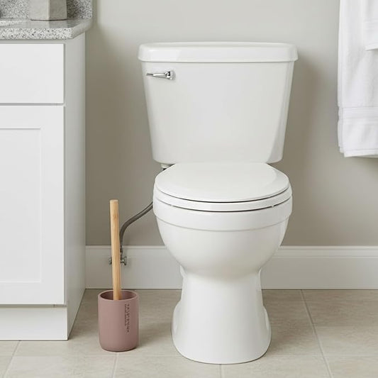 Compact Cappuccino Toilet Brush and Holder Set with Natural Bamboo Handle - Durable Toilet Bowl Brush for Deep Bathroom Cleaning