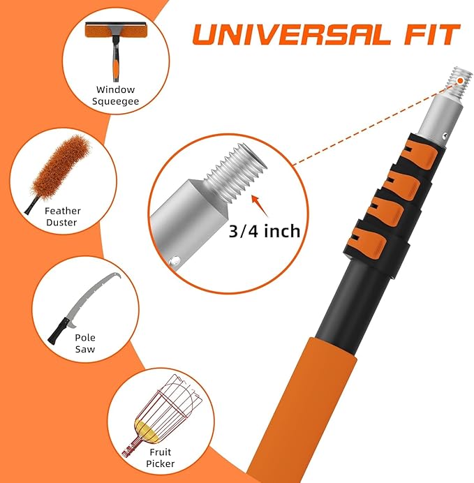 26 FT Cobweb Duster with Extension Pole, Cobweb Duster with 5-20FT Telescoping Extension Pole, Cleans Spider Webs, Washable & Reusable for High Ceilings, Fans & Outdoor & Indoor Cleaning