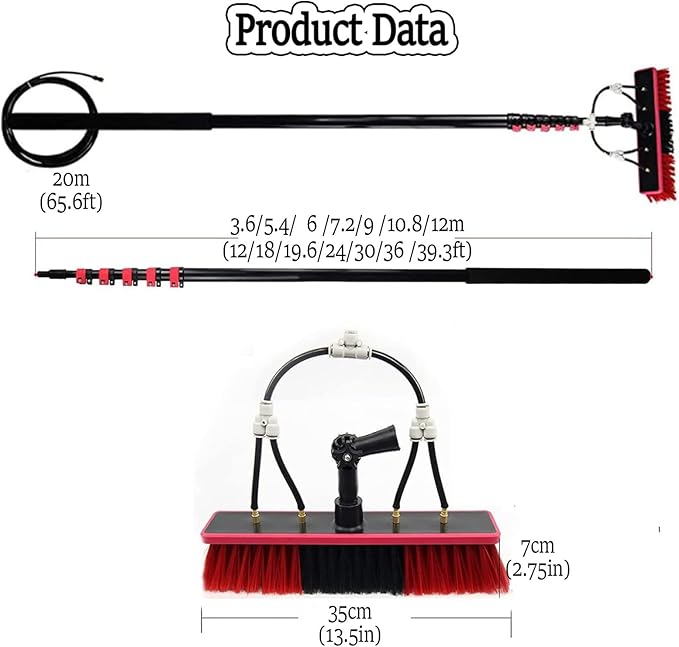 Water Fed Telescopic Brush,Extendable Solar Panel Roof Cleaning Tools,Photovoltaic Panel Cleaning,Conservatory Roof Cleaner,for Photovoltaic Panel Cleaning 35cm-3.6m/12FT