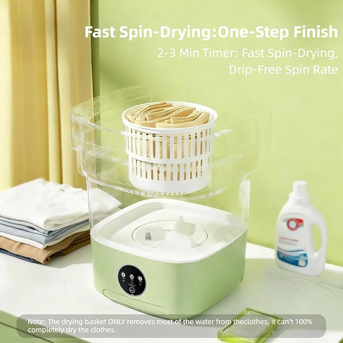 Portable Washing Machine,Mini Washer,16L Upgrade Mini Laundry Machine with Spin Basket,Deep Clean Baby Clothes,Underwear,Socks,Small Pet clothes; Ideal for RV, Dorm, Camping(Green)