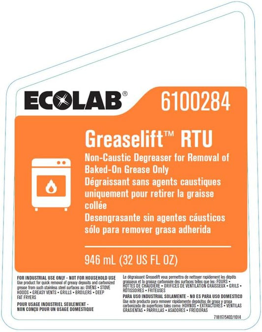 Ecolab Greaselift RTU Non-Caustic Degreaser - 32 FL OZ Spray Bottle