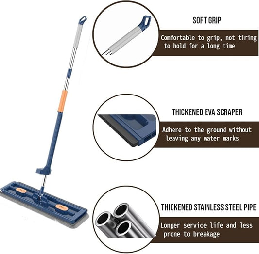 2025 New Large Flat Mop and Bucket Set, 360 Rotation Flat Mop with Self-Wringing Bucket, Includes 7 Reusable Microfiber Pads for Tile, Hardwood, Laminate Floors Wet and Dry (Blue)