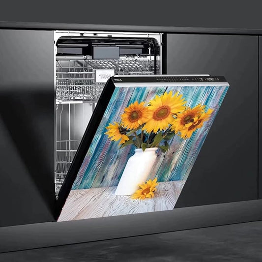 Colorful Wooden Background Kitchen Dishwasher Front Door Cover Decor, Vase Sunflower Fridge Panels Decals Vinyl Cover, Ordinary 23"x26"INCH