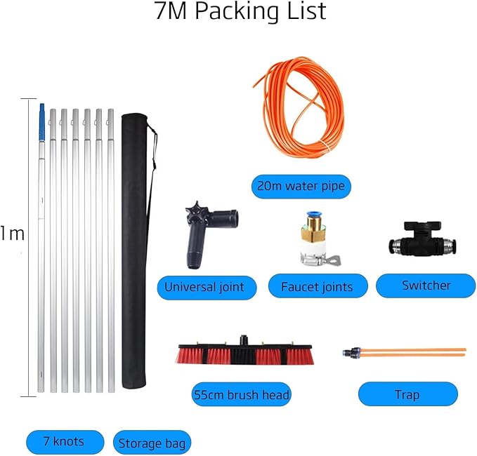 Long Pole Window Cleaning Equipment extendable Conservatory roof Cleaner Suitable for photovoltaic Panel Cleaning with Water Hole Large Brush Head 7poles 35brush Head