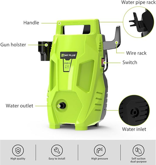 2800W Pressure Washer, 60Bar 500mL/H Portable Jet Washer Pressure Washers with Patio Cleaner, High Power Washing Machine Cleaner for Deep Cleaning Tools for Cars Patio Driveway Home Use