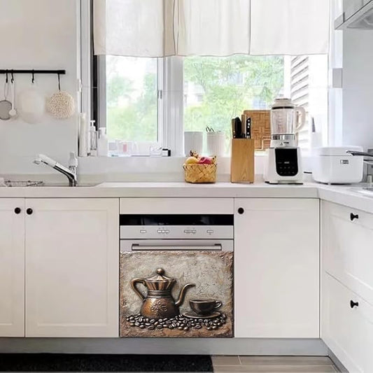 Retro Coffee Magnetic Dishwasher Cover for Kitchen Decorative, Coffee Lover Dishwasher Refrigerator Magnets Decor, Dish Washer Magnet Covers for The Front 23" x 17"