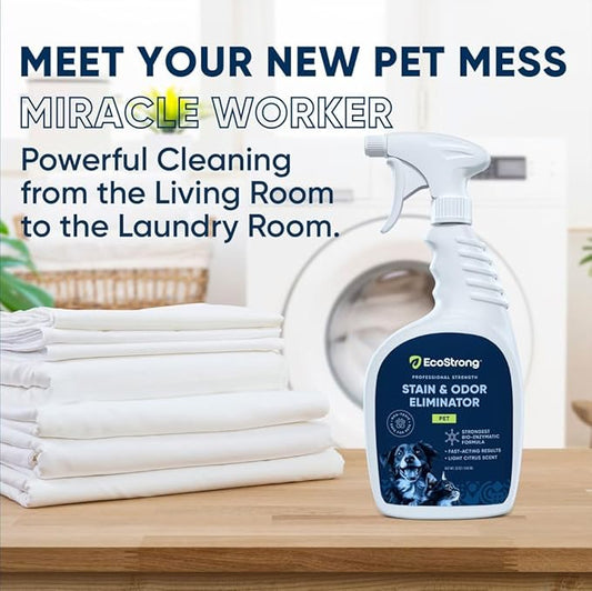 Eco Strong Pet Stain and Odor Remover - Cat Urine Enzyme Cleaner Destroyer, Urine Destroyer for Dogs, Pet Urine Enzyme Cleaner - 32 OZ