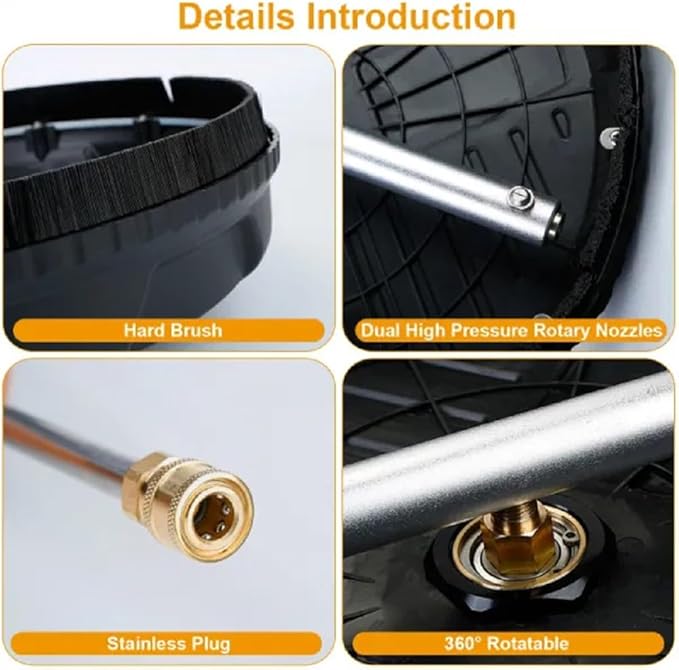 Stainless Stee Power Washer Broom,15in 4000PSI, Disc Surface Cleaner for Driveways and Decks,Heavy Duty Brass and Stainless Steel Construction,Wide Application,Quick Connect, Power Washer Accessories