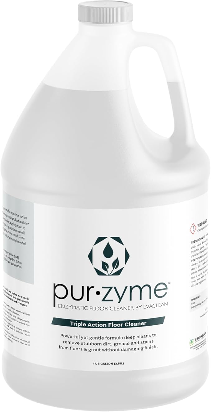 EvaClean PurZyme Enzyme Cleaner – 192 One Gallon Bottles, 48 Cases per Pallet, Triple-Action Grease Remover, Odor Control for Drains, Floors & Grout, pH Neutral Formula, Safe for Kitchens & Restrooms