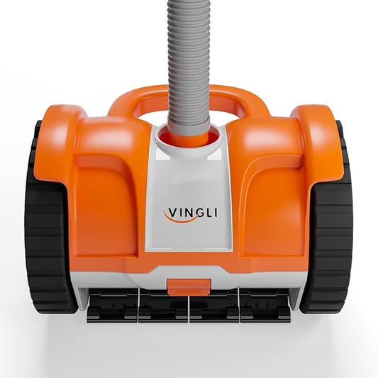 VINGLI Pool Vacuum Cleaner, Automatic Pool Sweeper for Ground&Inground Pools, Suction Side Wall-Climbing Sweeper with 39.6ft Tangle-Free Hose (Rich Orange&Gray)