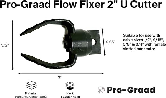 2” U Cutter Flow Fixer Drain Cleaner Plumbing Snake Head, for Cutting & Scraping, Fits 1/2" 9/16" 5/8" 3/4" Cables, Commercial & Residential Use