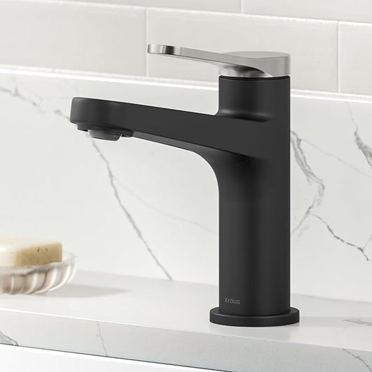 KRAUS Indy Single Handle One Hole Bathroom Sink Faucet in Spot-Free Brushed Nickel/Matte Black, KBF-1411SFBNMB
