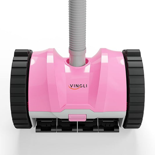 VINGLI Pool Vacuum Cleaner, Automatic Pool Sweeper for Ground&Inground Pools, Suction Side Wall-Climbing Sweeper with 39.6ft Tangle-Free Hose (Comfort Pink&Gray)