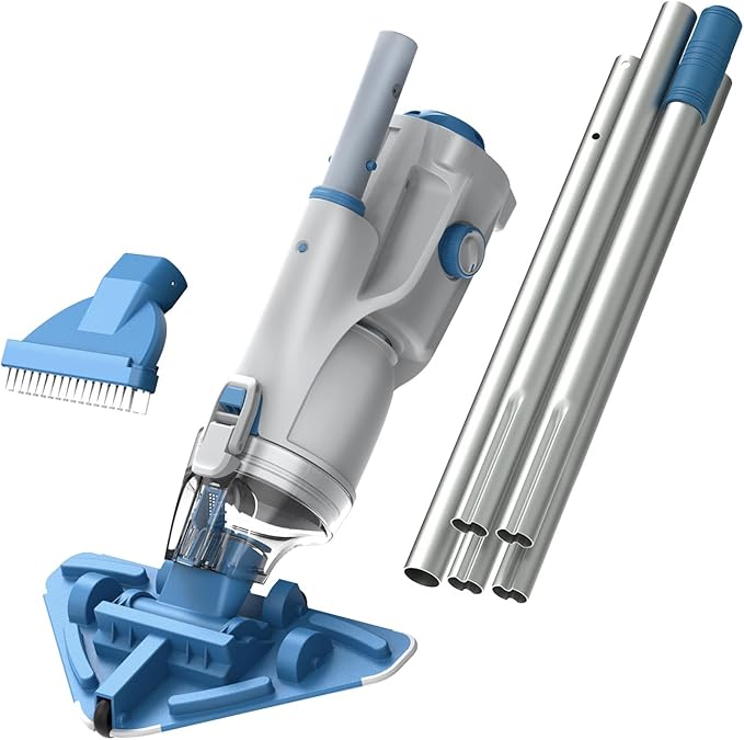KOKIDO Rechargeable Cordless Pool Vacuum for Above Ground Pool and Pond Cleaner, 72โ Aluminum Pole, Standard & Fine Filters, 2 Brush Vac Heads, Handheld Pool Cleaner Spot Clean Inground Pools XV320