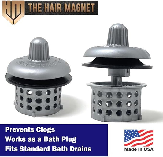 Hair Magnet 2.0 3-in-1 Bathtub Hair Catcher, Tub Stopper & Cleaning Tool – Drain Protector/Strainer Fits 1.5”–1.75” Bath – World’s Only Hair Trap w/Magnet Plug & Hair Remover, Prevent Costly Clogs (4)