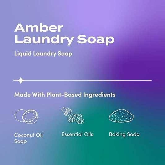 Indigo Wild Zum Clean Laundry Soap - Plant-Based Liquid Laundry Soap - Contains Baking Soda, Essential Oils & Saponified Coconut Oil - Amber - 64 fl oz