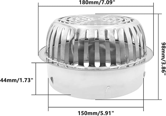 Roof Floor Drain,SAFYY 304 Stainless Steel Roof Drain Dome,Balcony Roof Dome Drain Cover,Yard Outdoor Anti Blocking Strainer,Gardens Gutter Cleaning Tool,Rain Bucket Drainage Parts (1, 160mm/6.3")