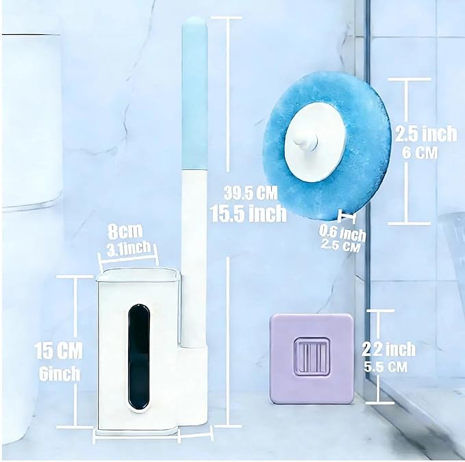 Disposable Toilet Brush with 16 Wand Cleaner Refills Pads,Wall Mounted Toilet Bowl Holder Set,Toilet Cleaning System Starter Kit,Bathroom Cleaning System for Sink Bathtub Wash Basin