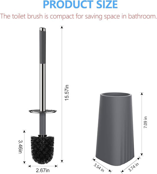SetSail Toilet Brush, Compact Size Toilet Bowl Brush and Holder Toilet Brushes for Bathroom with Stainless Steel Handle Toilet Cleaner Brush with Durable Scrubbing Bristles, 3 Packs,Gery